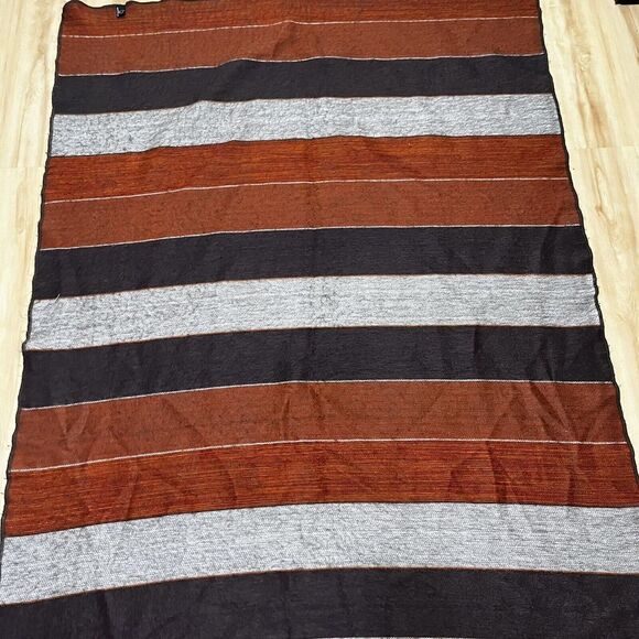 Shupaca Alpaca Blend Striped Throw Blanket Gray Rust Orange - Picture 9 of 16